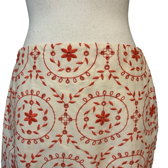 LOFT Embroidered Eyelet Medallion Mini Straight Skirt Women’s 6 White Coral NEW - Picture 3 of 7